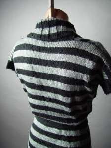   Shawl Collar Faux Wrap Cap Sleeve Tie Waist Sweater Dress S  