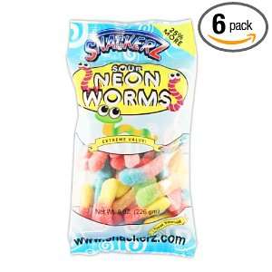 Snackerz Sour Worms, 8 Ounce Packages (Pack of 6)  Grocery 