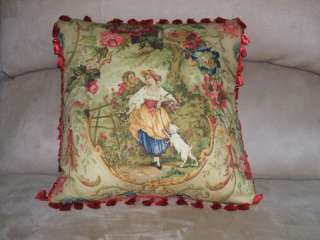 14 Fragonard Red Gold Cameo French Country Toile Pillow  