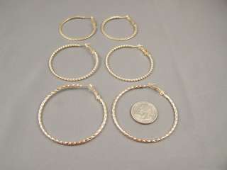Set of 3 pair thin wire hoop hoops earrings 2.25 2 1.75  
