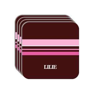 Personal Name Gift   LILIE Set of 4 Mini Mousepad Coasters (pink 