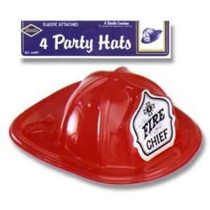  Pkgd Miniature Red Plastic Fire Chief Hats (Pack of 12 