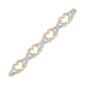 Diamond Accent Alternating Heart and X Bracelet in Sterling Silver 