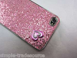 Pink Heart Glitter Bling Back Case Cover Protector for iPhone 4 4G AT 
