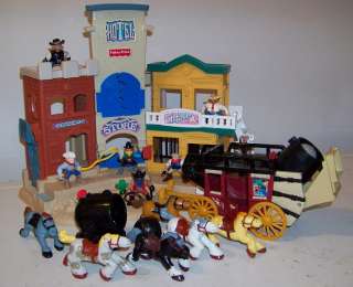 Fisher Price Wild Western Town Cowboys Stagecoach Little People Great 