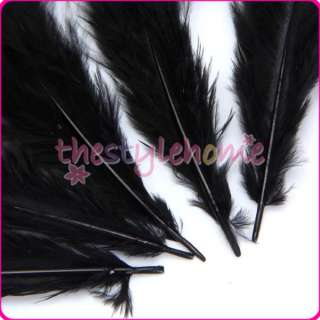 50 Dyed Black Rooster Feathers Millinery Hat DIY Craft  