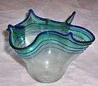   Mid Century Blenko Art Glass Cobalt Spiral Crystal Emerald Bowl Vase