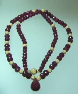 RARE FACETED RUBY BRIOLETTE 14K GOLD NECKLACE 167.5ct  