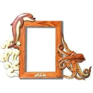  Hawaiian Wood Picture Frame Dolphin and Octopus