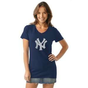   York Yankees Womens V Neck Tri Blend T Shirt (Navy)