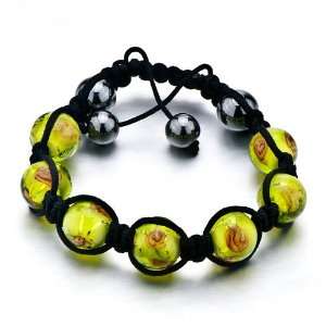 Yellow Green Millefiori Murano Glass Adjustable Bracelet