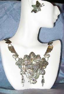   MEXICAN STERLING TAXCO BIG NECKLACE AZTEC MASK EARRINGS BONUS  