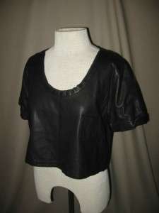DIANE VON FURSTENBERG Black Leather S/S Blouse w/Silk Lining Sz 2 