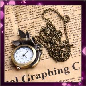  Vintage white cat shape beautiful Pocket Watch with chain 