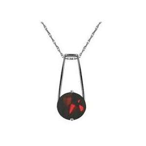  Sterling Silver Round Garnet Pendant Necklace Jewelry