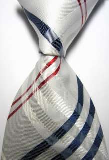   & Checks White Red Blue JACQUARD WOVEN Silk Mens Tie Necktie  