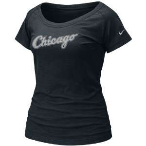  Nike Chicago White Sox Ladies Black Slub T shirt Sports 