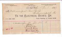 1897 Electrical Review Bill Billhead Williamsport PA RR  