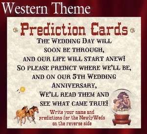 Western Cowboy Wedding Party Favor Favors Prediction Cards  
