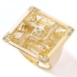  14K Gold Rutilated Quartz & Cognac Diamond Ring Jewelry