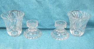 GORHAM CRYSTAL GLASS FAN CUT FOOTED HURRICANE CANDLEHOLDERS  