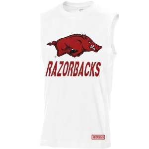 Arkansas Razorbacks Dart Sleeveless T shirt   White (Large)  