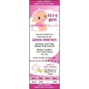   Baby Girl Pink Baby Shower Ticket Invitation