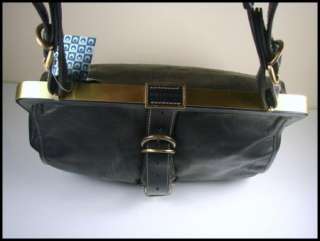 Designer LUIS ESTEVE handbags N/S Black Leather Frame Shoulder Bag 