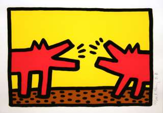 KEITH HARING BARKING DOGS YELLOW AND RED BOLD LINE LIMITED EDITION 