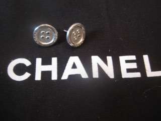 CHANEL SILVER PIERCED EARRINGS STAMPED CHANEL PARIS FRONT NEW  