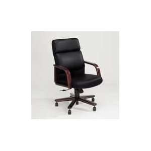   /Tilt Chair with Wood Arms, BLK Leather/Mahogany