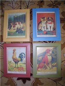 Country Farm Scene Pictures Cat Dog Rooster Bunny ART  