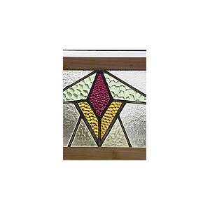  Art Deco Green, Purple & Yellow Geometric Antique Stained 