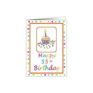  55 Years Old Lit Candle Cupcake Birthday Party Invitation 