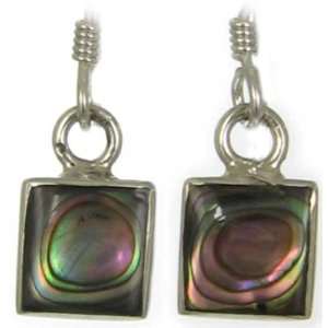  Square Paua Shell & 925 Sterling Silver Earrings Jewelry