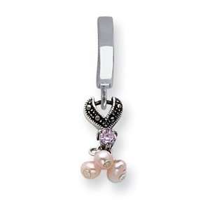  Pink Cult Pearl CZ Marcasite Dangle TummyToy Belly Ring 