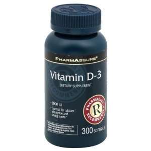  PharmAssure, Vitamin D 3, 2000 IU, Softgels 300 softgels 