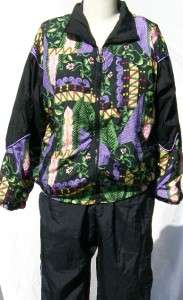RAFAEL 2pc Track/Jogging Suit Jacket & Pants Nylon Blk/Purple Lined 