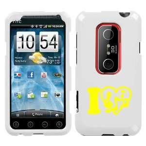  HTC EVO 3D YELLOW I LOVE MUSIC ON A WHITE HARD CASE COVER 
