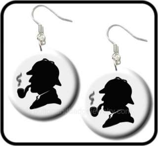 SHERLOCK HOLMES* Detective Silhouette Button EARRINGS  