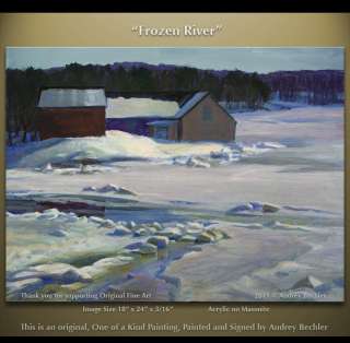 Frozen River Maine Winter Landscape Painting Bechler  