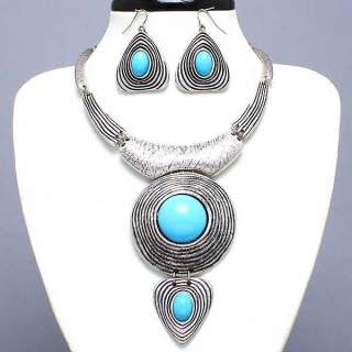   jewelry blue NECKLACE set circle pendant fashion big stone earing