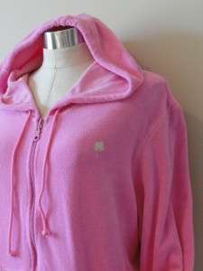 LILLY PULITZER Pink Terry Zip Up Hoodie Palm LOGO Jacket Top XL  
