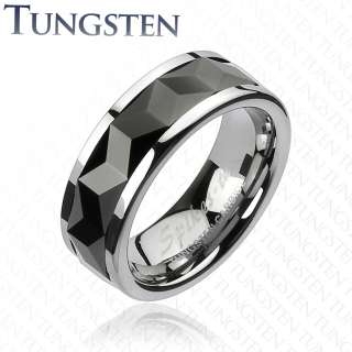 Tungsten Carbide Black IP Multi Faceted Prism Rhombus Cut Spinner men 