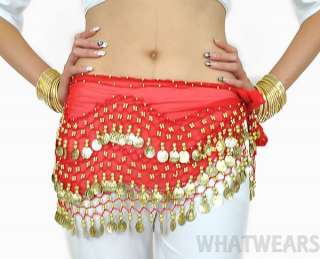 Belly Dance Gold 128 Coin Belt Hip Scarf Skirt Costume  