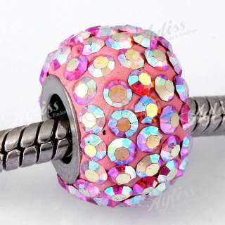   Czech AB Pink Crystal European Charm Beads Rhinestone Steel  