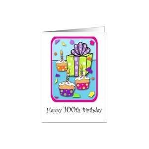 100 Years Old Lit Candle Cupcake & Gift Birthday Card Card 