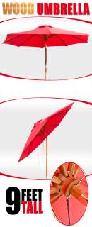 FT Wooden Red Outdoor Tilt Patio Umbrella Tilt Wood Deck Gazebo 