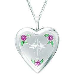 Sterling Silver Cross and Flower Heart Locket Necklace  