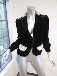 Marc Jacobs Black Velvet Long Sleeve Multi Color Sequin Trim Jacket 2 